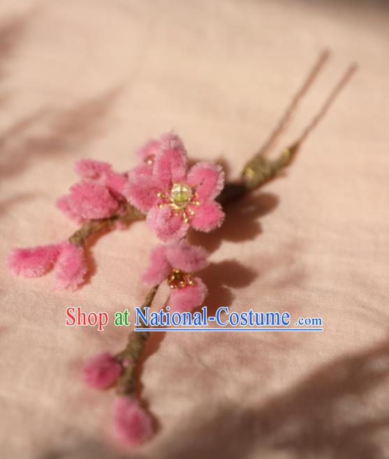 Chinese Traditional Ancient Young Lady Peach Blossom Hairpin Headwear Handmade Hanfu Hair Clip for Women