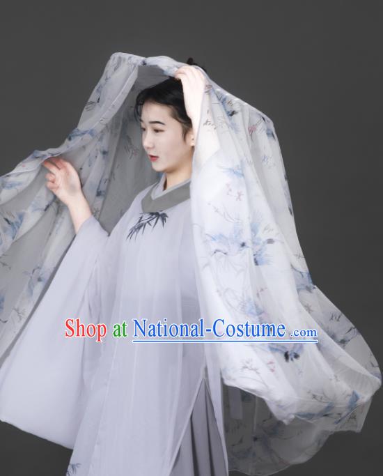 Chinese Traditional Ancient Female Swordsman Headwear Handmade Chivalrous Women Hanfu White Veil Bamboo Hat