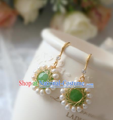 Princess Handmade Green Earrings Fashion Jewelry Accessories Classical Pearls Eardrop for Women