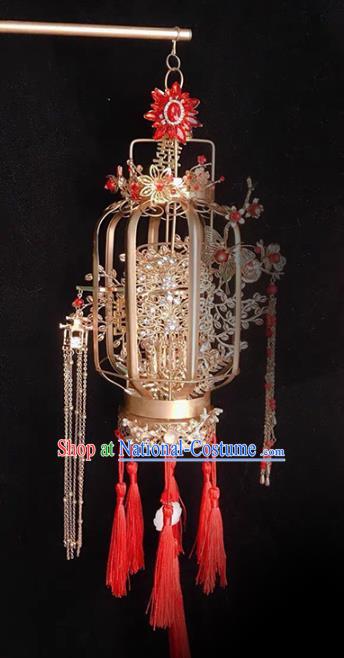 Handmade Chinese Wedding Prop Golden Lantern Top Grade Bride Accessories Photography Portable Lamp for Women