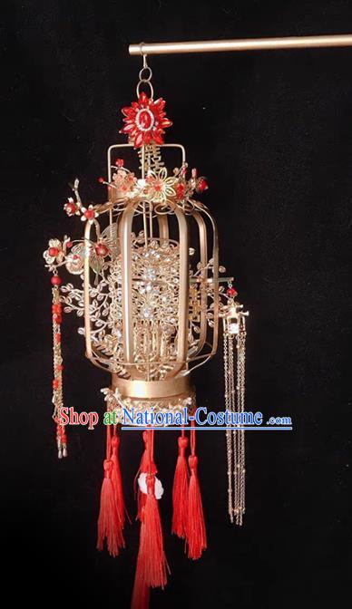 Handmade Chinese Wedding Prop Golden Lantern Top Grade Bride Accessories Photography Portable Lamp for Women