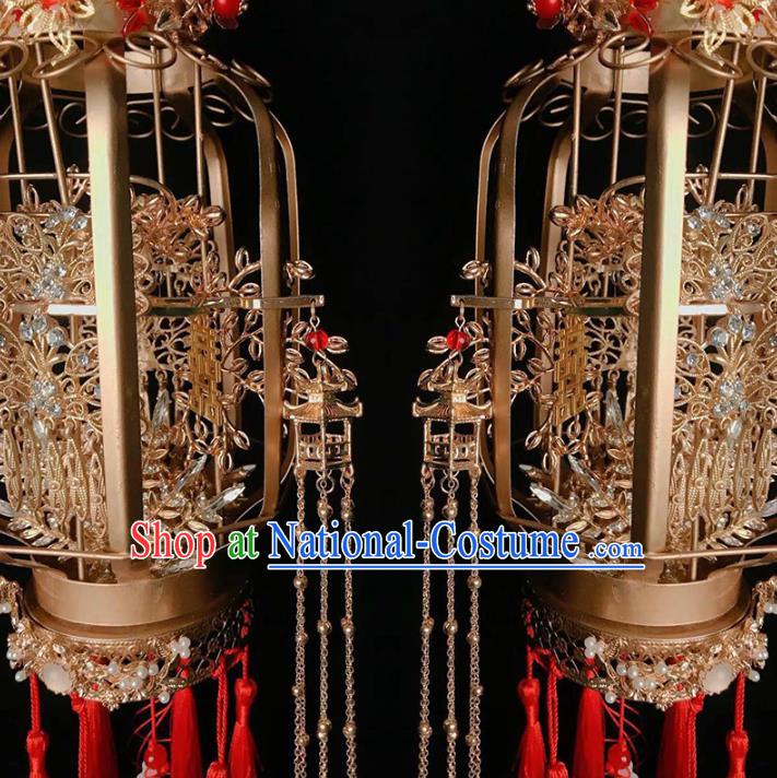 Handmade Chinese Wedding Prop Golden Lantern Top Grade Bride Accessories Photography Portable Lamp for Women