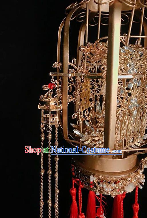 Handmade Chinese Wedding Prop Golden Lantern Top Grade Bride Accessories Photography Portable Lamp for Women