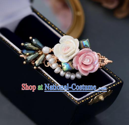 Handmade Retro Roses Hair Claw Top Grade Hair Accessories Pearls Hair Stick Hair Pin for Women