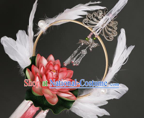 Chinese Handmade Stage Show Prop Decoration Traditional White Feather Lotus Lantern Portable Lamp