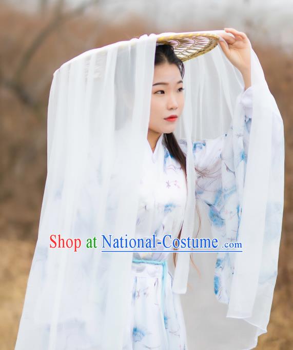 Chinese Traditional Ancient Female Swordsman Headwear Handmade Hanfu White Chiffon Bamboo Hat for Chivalrous Women