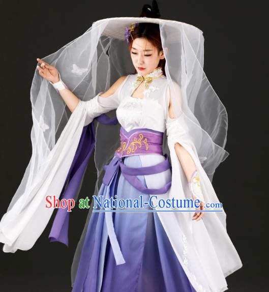 Traditional Chinese Cosplay Hanfu Dress Ancient Female Swordsman Purple Costume for Women