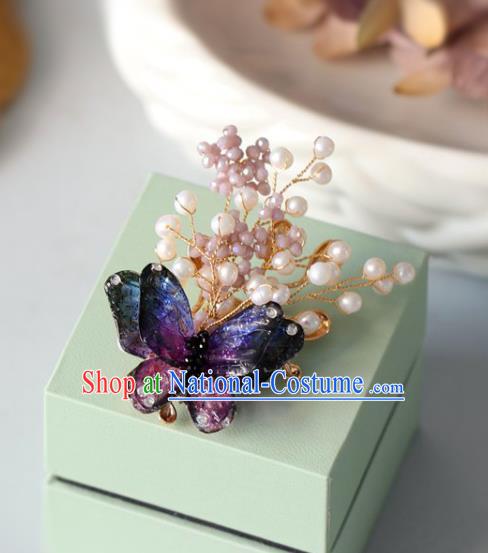 Top Grade Classical Purple Butterfly Brooch Accessories Handmade Sweater Beads Breastpin Ornaments for Women