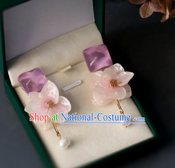 Princess Handmade Pink Lotus Earrings Classical Eardrop Fashion Jewelry Accessories for Women