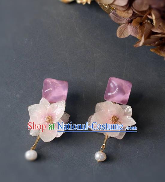 Princess Handmade Pink Lotus Earrings Classical Eardrop Fashion Jewelry Accessories for Women