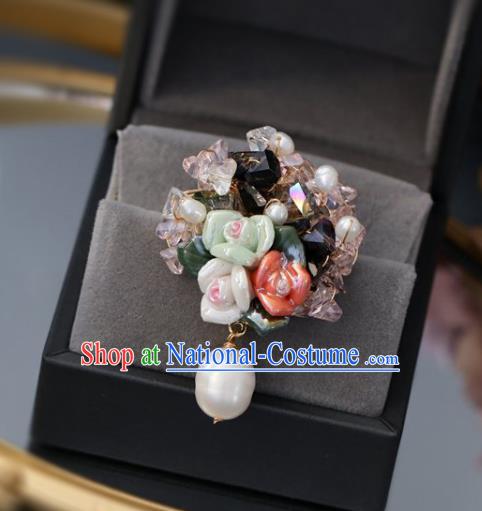 Top Grade Classical Flowers Brooch Accessories Handmade Cheongsam Beads Breastpin for Women