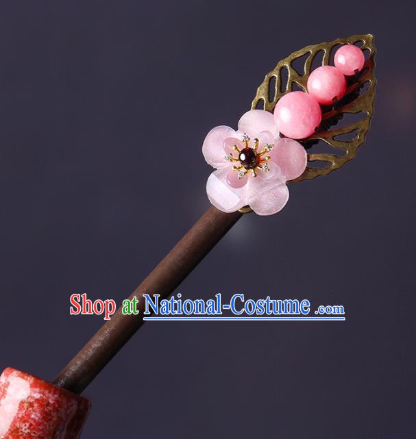 Chinese Traditional Wood Hairpins Hair Accessories Decoration Handmade Hair Accessories Pink Flowers Hair Clip for Women