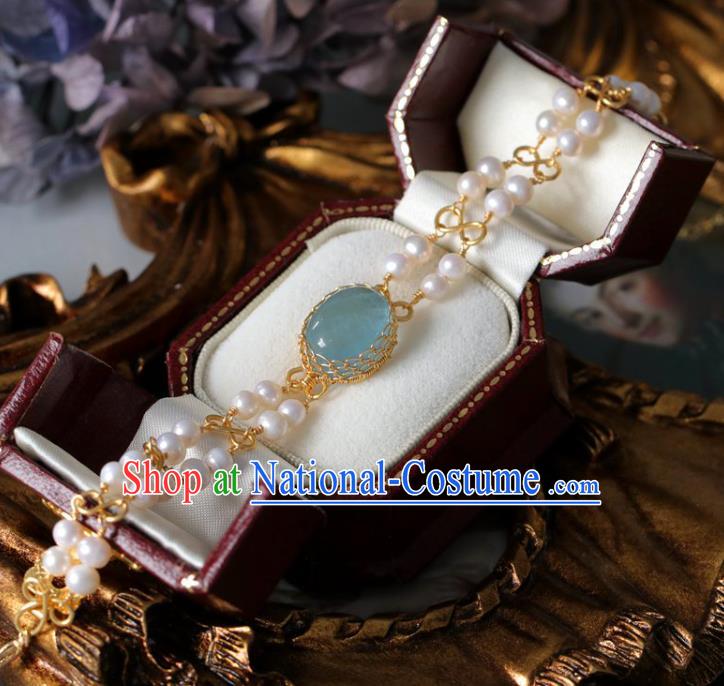 Baroque Handmade Aquamarine Bracelet Jewelry Accessories European Novel Design Bangle for Women