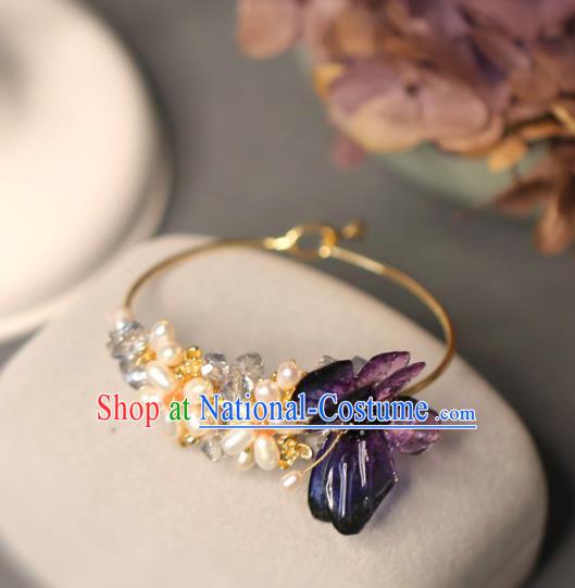 Baroque Handmade Purple Butterfly Bracelet Jewelry Accessories European Novel Design Pearls Bangle for Women