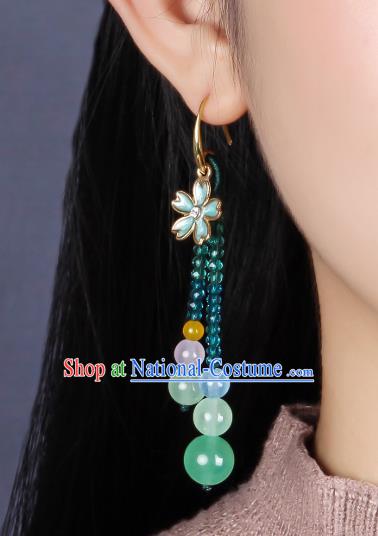 Traditional Chinese Long Bead Tassel Ear Accessories Handmade Eardrop National Cheongsam Sakura Earrings for Women