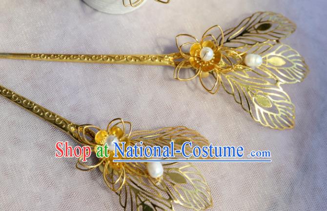 Chinese Traditional Ancient Princess Golden Hairpin Hair Clip Hanfu Hair Accessories Headwear for Women