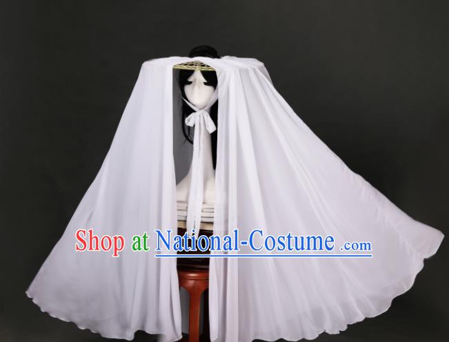 Chinese Traditional Ancient Goddess Headwear Handmade Hanfu Female Swordsman White Veil Bamboo Hat