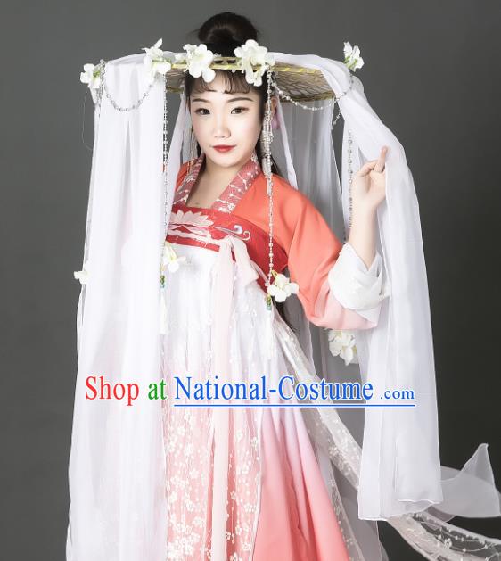 Chinese Traditional Ancient Goddess Headwear Handmade Hanfu Female Swordsman White Flowers Veil Bamboo Hat