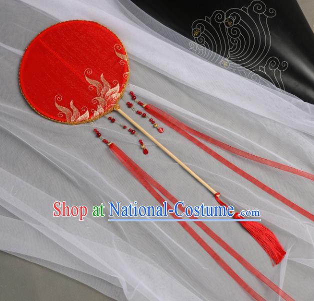 Chinese Handmade Hanfu Red Ribbon Silk Fan Accessories Decoration Traditional Ancient Princess Palace Fan for Women