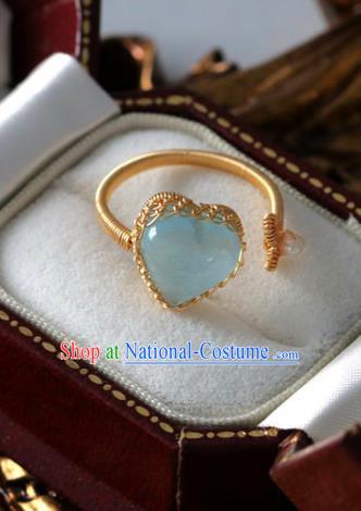 Baroque Handmade Aquamarine Ring Jewelry Accessories European Novel Design Golden Finger Ring for Women