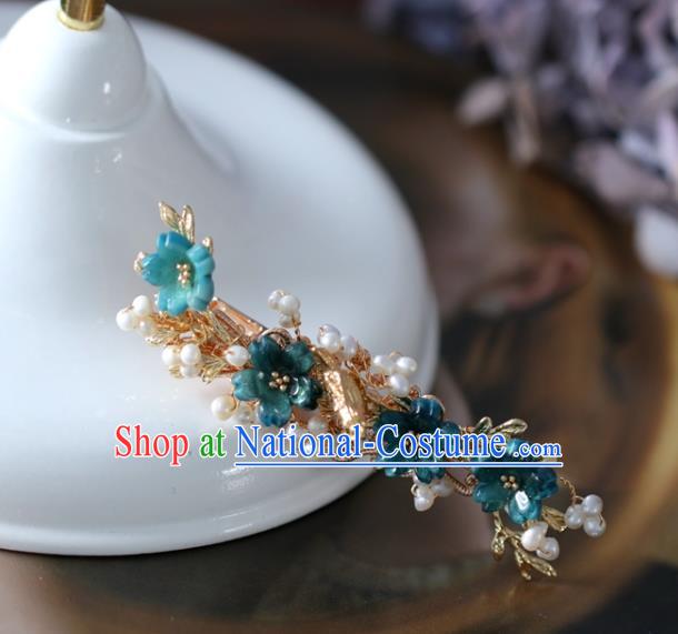 Handmade Retro Blue Flowers Hair Claw Top Grade Hair Accessories Hair Stick Hair Pin for Women