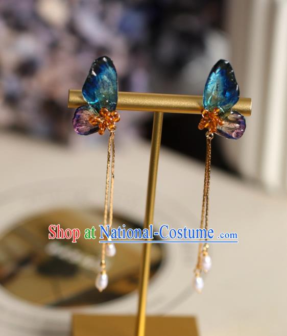 Princess Handmade Butterfly Wing Earrings Fashion Jewelry Accessories Classical Pearls Tassel Eardrop for Women