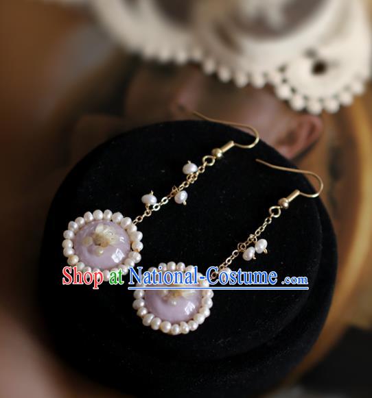 Princess Handmade Lilac Earrings Fashion Jewelry Accessories Classical Pearls Eardrop for Women