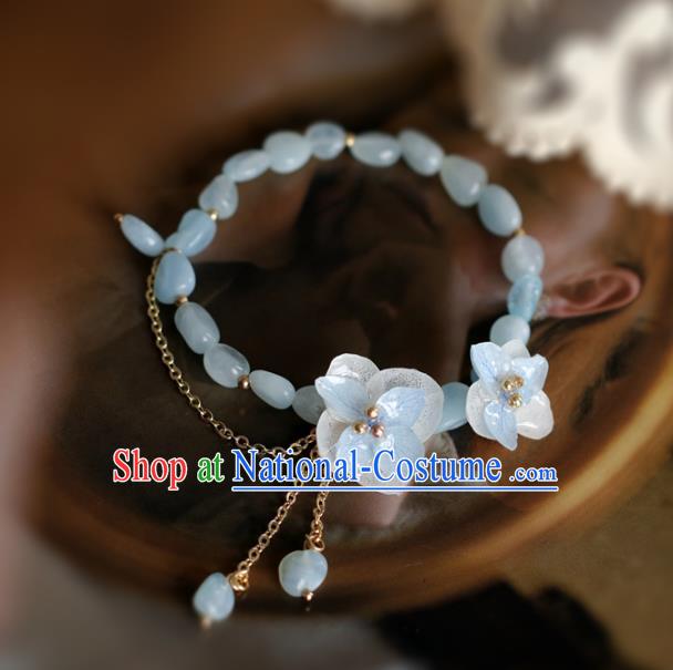 Baroque Handmade Flowers Jewelry Accessories European Novel Design Aquamarine Beads Bracelet for Women