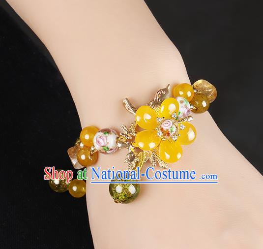 Handmade Chinese Traditional Canary Stone Bracelet Jewelry Accessories Decoration National Crystal Flower Bangle for Women