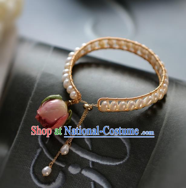 Baroque Handmade Pearls Tassel Jewelry Accessories European Novel Design Golden Bracelet for Women