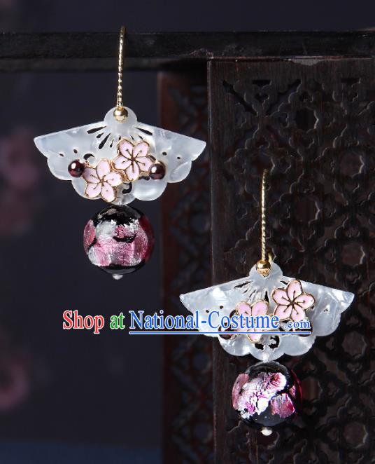 Traditional Chinese Shell Fan Ear Accessories Handmade Eardrop National Cheongsam Sakura Earrings for Women