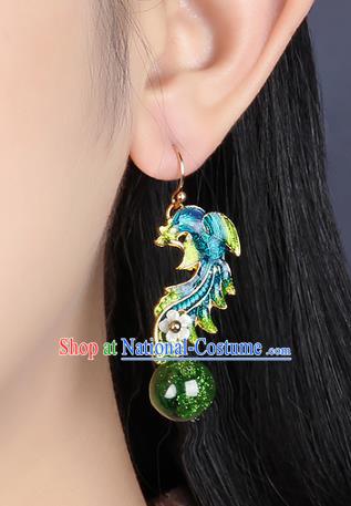 Traditional Chinese Green Phoenix Ear Accessories Handmade Eardrop National Cheongsam Earrings for Women