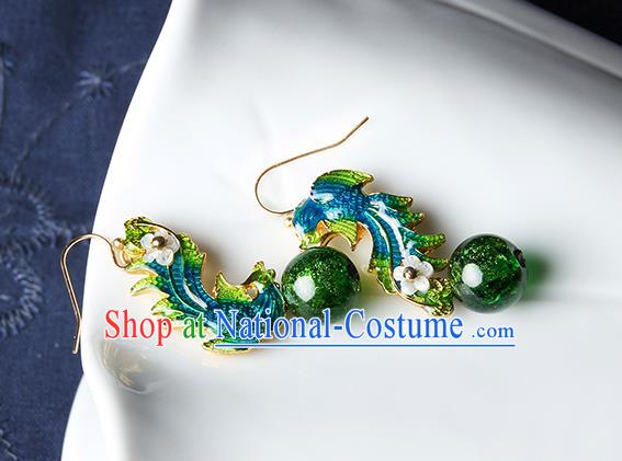 Traditional Chinese Green Phoenix Ear Accessories Handmade Eardrop National Cheongsam Earrings for Women