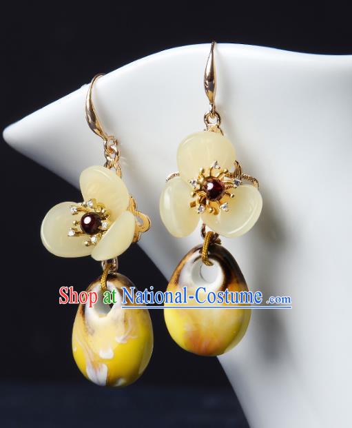 Traditional Chinese Glass Ear Accessories Handmade Eardrop National Cheongsam Yellow Flower Earrings for Women