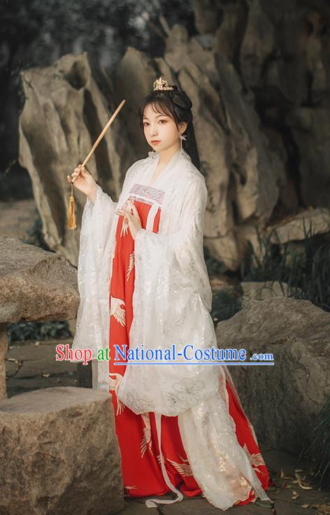 Chinese Tang Dynasty Noble Female Red Cape Blouse and Dress Traditional Historical Costumes Ancient Goddess Hanfu Garment Full Set