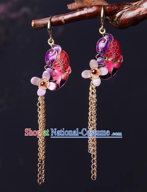 Traditional Chinese Red Fish Ear Accessories Handmade Eardrop National Cheongsam Fragrans Earrings for Women