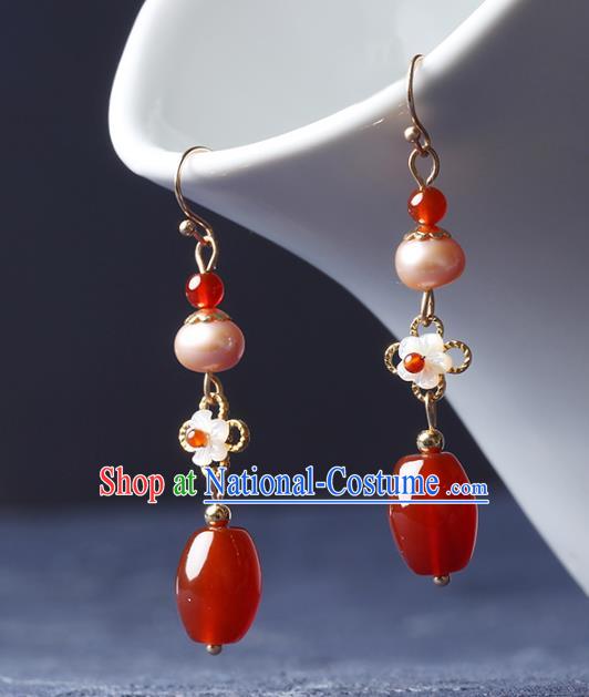 Traditional Chinese Agate Ear Accessories Handmade Eardrop National Cheongsam Pearl Earrings for Women