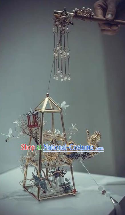 Handmade Chinese Wedding Prop Golden Crane Palace Lantern Top Grade Bride Accessories Photography Portable Lamp for Women