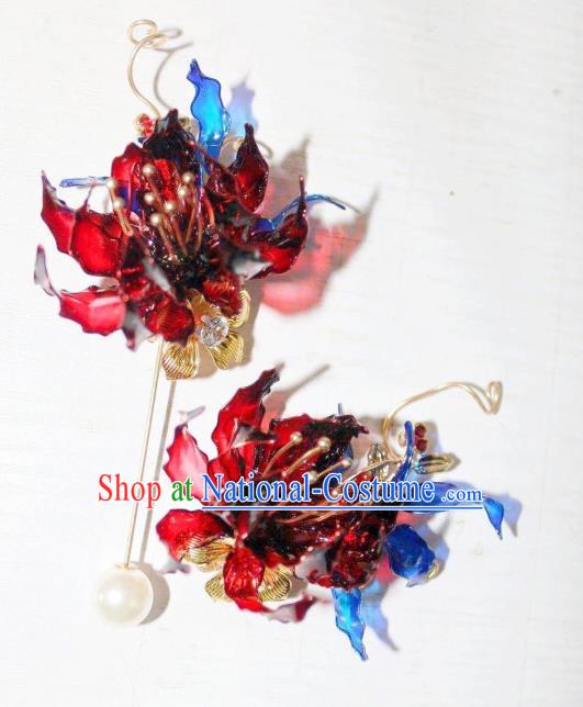 Baroque Handmade Wedding Jewelry Accessories European Princess Red Spider Lily Brooch for Women