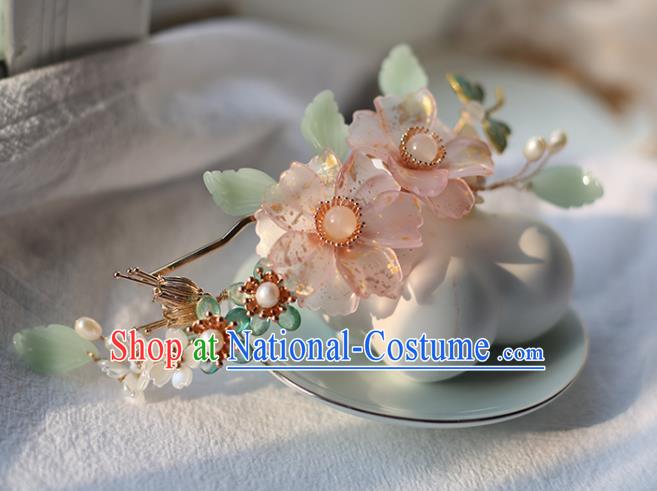 Handmade Chinese Classical Hair Accessories Ancient Princess Pink Flowers Hairpins Hanfu Headwear for Women