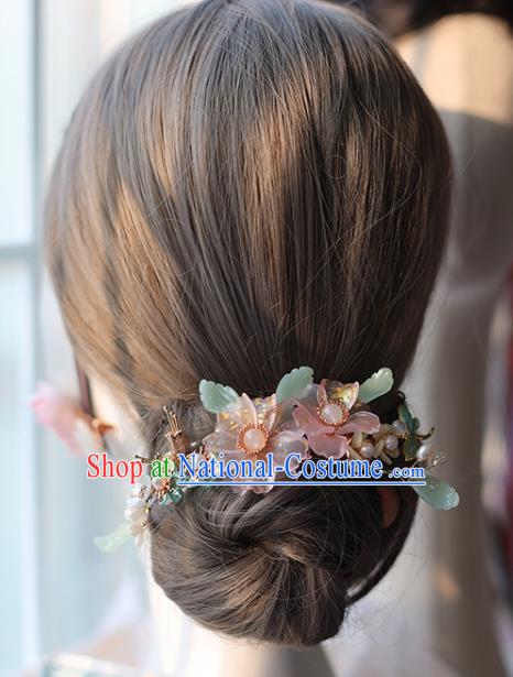 Handmade Chinese Classical Hair Accessories Ancient Princess Pink Flowers Hairpins Hanfu Headwear for Women