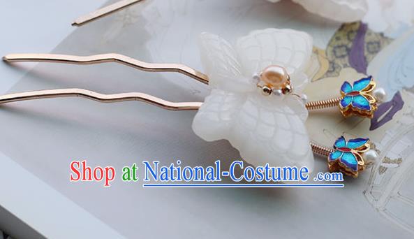 Handmade Chinese Classical Ming Dynasty Hair Accessories Traditional Hanfu Headwear Ancient Princess Jade Butterfly Hairpins for Women