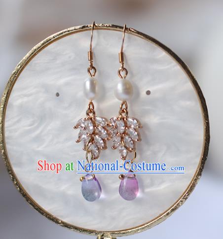 Traditional Chinese Handmade Crystal Earrings Ancient Hanfu Pearl Ear Accessories for Women