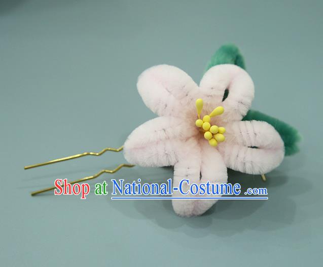 Handmade Chinese Qing Dynasty Pink Velvet Flowers Hairpins Traditional Classical Hair Accessories Ancient Imperial Consort Hair Clip for Women