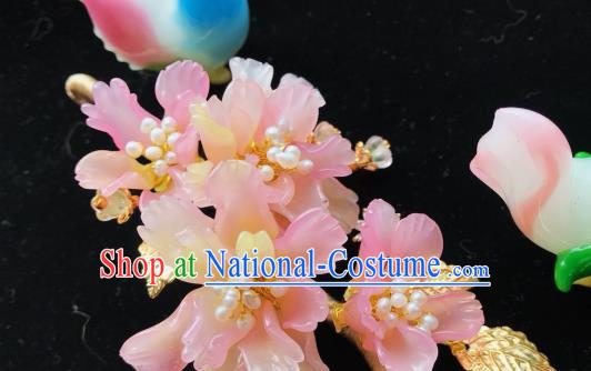 Handmade Chinese Court Pink Flowers Hair Clip Traditional Classical Hair Accessories Ancient Qing Dynasty Princess Hairpins for Women