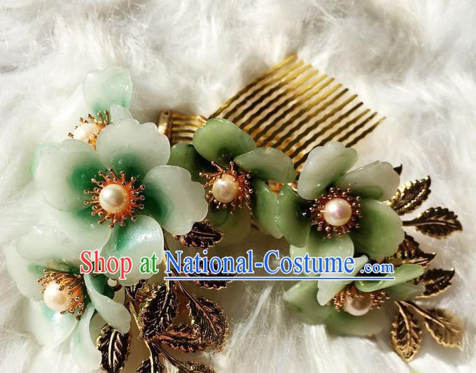 Handmade Chinese Classical Hairpins Traditional Hair Accessories Ancient Qing Dynasty Green Plum Hair Comb for Women