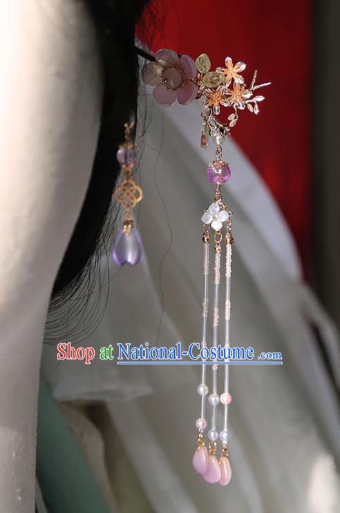 Handmade Chinese Golden Hair Clip Traditional Classical Hanfu Hair Accessories Ancient Pink Plum Hairpins for Women