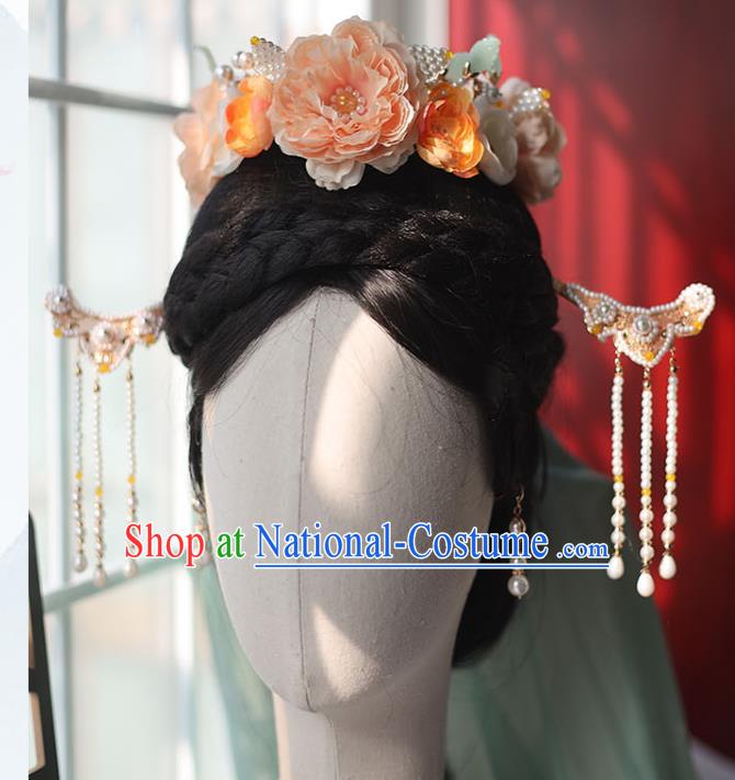 Handmade Chinese Song Dynasty Flowers Hair Crown Traditional Classical Hanfu Hair Accessories Ancient Empress Shell Hair Clasp for Women