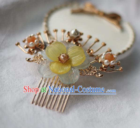 Handmade Chinese Classical Golden Hair Comb Traditional Hair Accessories Ancient Hanfu Flower Hairpins for Women