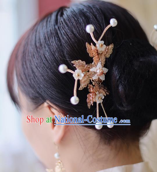 Handmade Chinese Classical Hair Clip Traditional Hair Accessories Ancient Hanfu Golden Butterfly Hairpins for Women